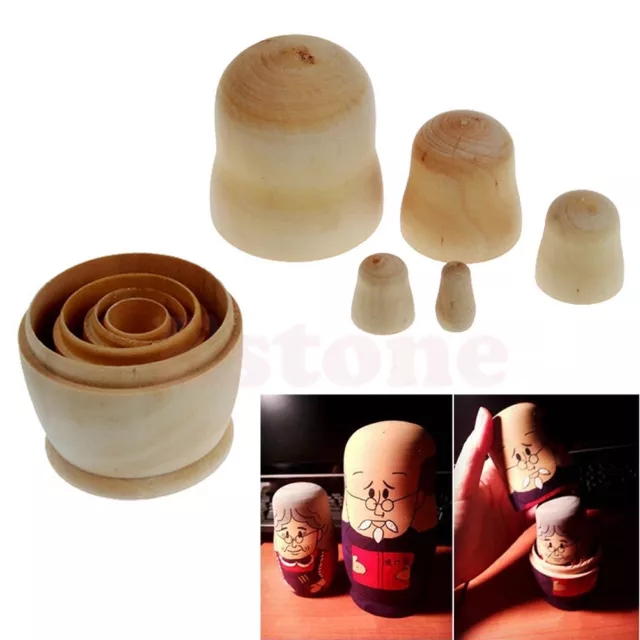 5Pcs Unpainted DIY Blank Wooden Embryos Russian Nesting Doll Matryoshka Toy Gift 3