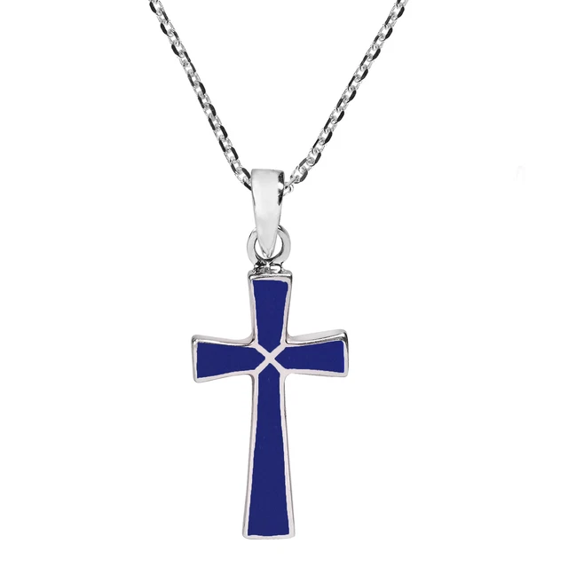 Minimalism Christian Cross Blue Lapis-Lazuli Sterling Silver Necklace