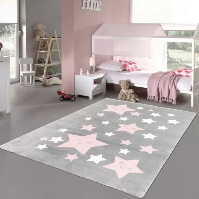 Moderna Alfombra Pelo Corto Estrellas Habitación Infantil