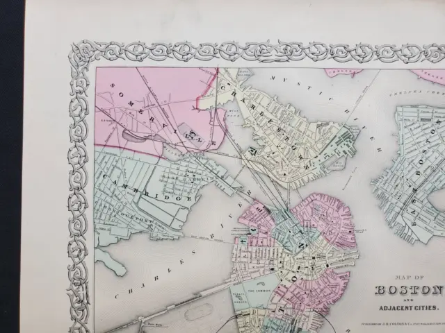 1855 Colton Map - Boston City Plan Shows Landmarks - 100% Genuine Antique 2