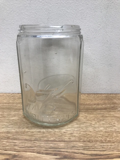 Antique PURITY OATS Hoosier Embossed Jar 6" Glass Canister Missing metal Lid