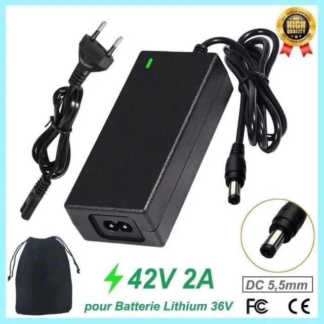 AOOSA Chargeur 42V 2A Pour Trottinette Électrique – Connecteur DC 5,5×2,1mm, Universel, Sécurité, LED Rouge/Vert (Pour E-Scooter, Hoverboard, Vélo)