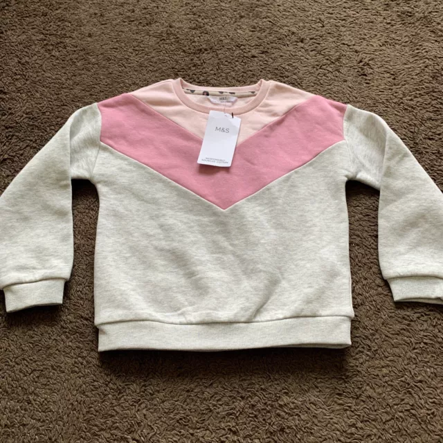 BNWT M&S Girls Age 5-6 Grey Multi Sweatshirt