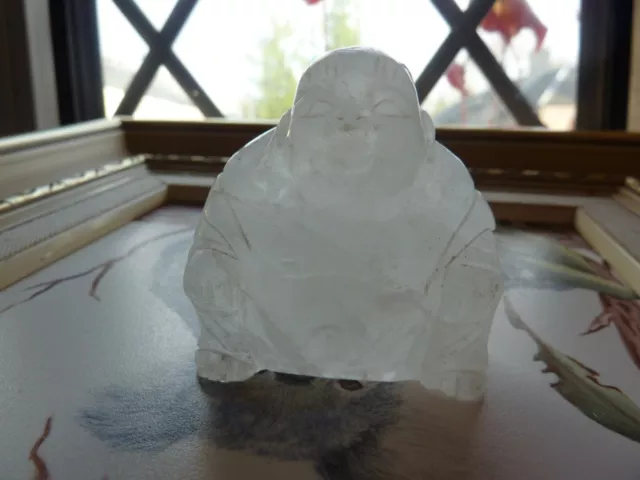 Chinese 4.8 By 4.5Cm Wide Natural Rock Crystal Carving Ofa Sitting Buddha Figure
