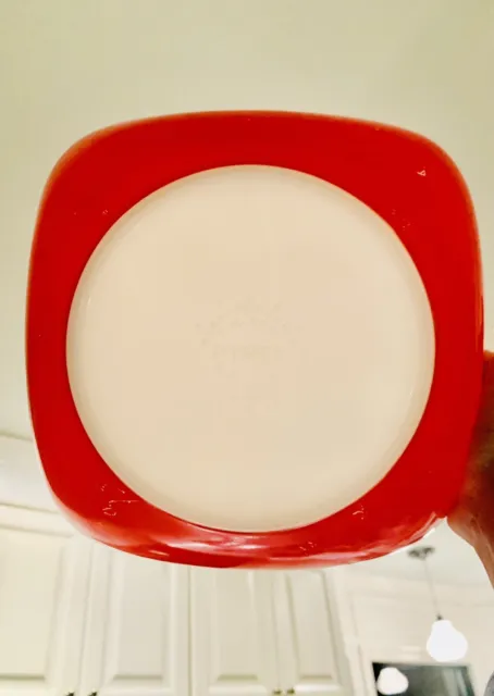 Vintage Pyrex Cherry Red Chip & Dip Square Milk Glass Bowl Dish Fun & Fantastic!