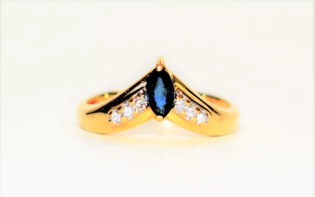 Natural Blue Sapphire & Diamond Ring 14K Solid Gold .41tcw September Birthstone