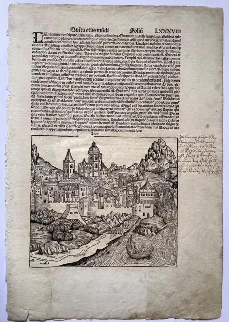 Schedelsche Weltchronik, Blatt 88, Original aus 1493, Holzschnitt Lyon, sehr gut
