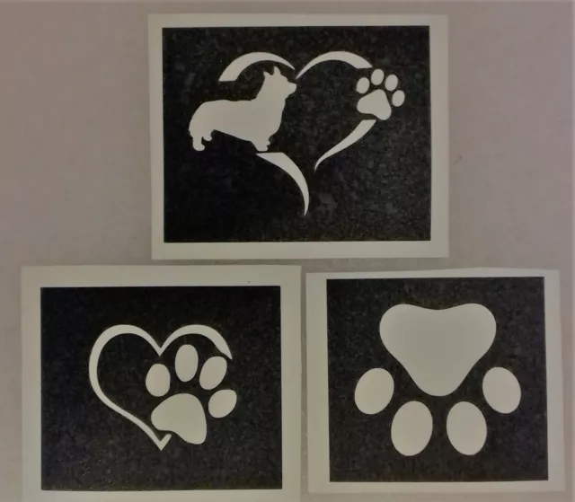 5 - 25 dog paw stencils for etching on glass  heart pet shop show gift present