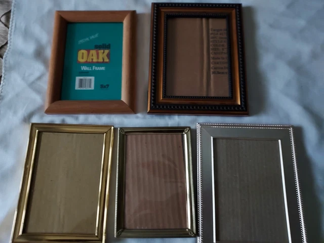Lot of 5  5 by 7 inch Photo Picture Frames Wood and Metal
