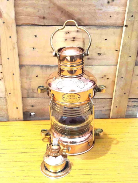 Brass & Copper Anchor Oil Lamp Nautical Maritime Ship Lantern