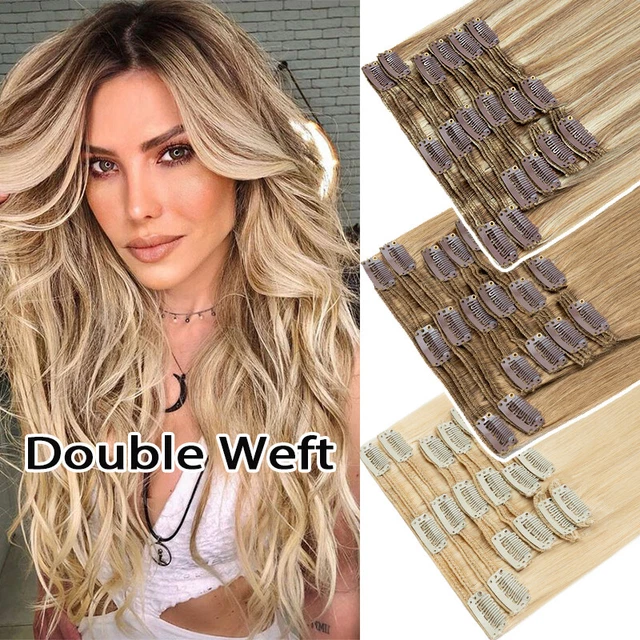Extra Thick Clip In Human Hair Extensions 100% Real Hair Double Weft BALAYAGE US