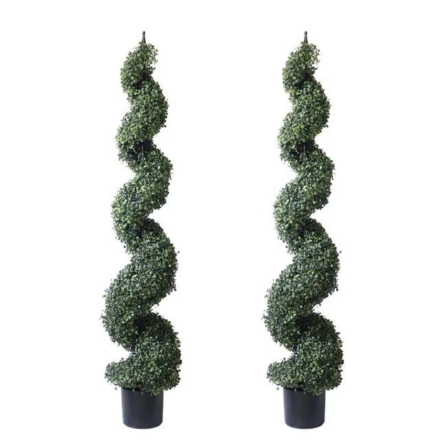 5' Artificial Cypress Spiral Boxwood Topiaries Tree in Plastic Pot Outdoor an...