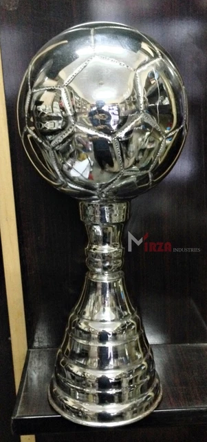 Football Soccer  Championship Trophy Brass Metal Chrome Plated  12 in Full Size