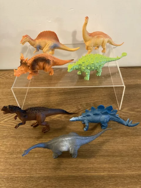 Lot of 7 Vintage Large Dinosaurs Toys Figures Hard Plastic Unmarked No Brand