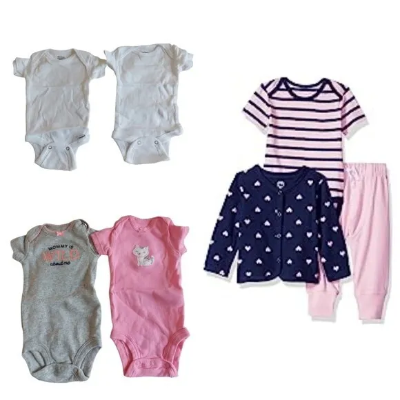 NEW Baby Girl Clothes Lot Newborn Bundle | Carters Gerbers | Bodysuit Outfit 7PC