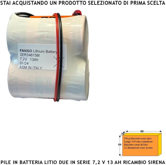 Pacco Batterie Litio 7,2 V 13 Ah Per Antifurto 2XER34615M Pile Non Ricaricabili