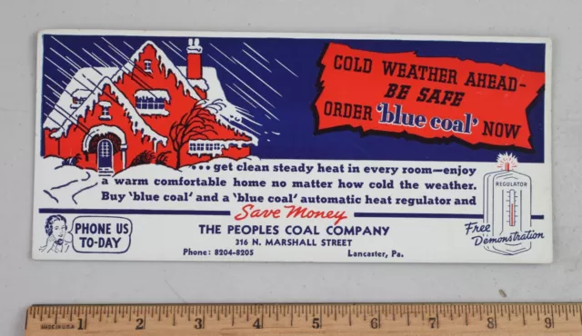 Advertising Ink Blotter Blue Coal Peoples Coal Co. Lancaster Pennsylvania