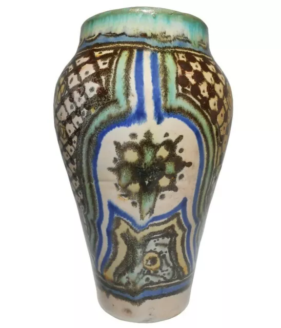 Early-Mid 20Th C Vint Moroccan Arabesque, Hand Dec Islamic Art Pottery Cer Vase