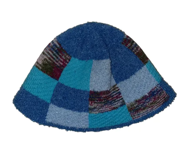 NEW Urban Outfitters Blue Brushed Weave Patchwork Colorblock Knit Bucket Hat