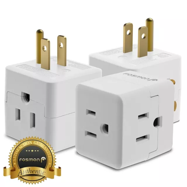 [3 PACK] 3 Outlet Extender Indoor Grounded AC Power Wall Tap Travel Adapter Plug