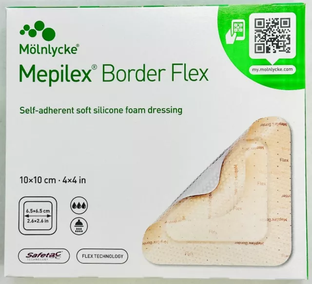 *5-Dressings* Molnlycke Mepilex Border Flex 4" x 4" Self-Adherent 595300