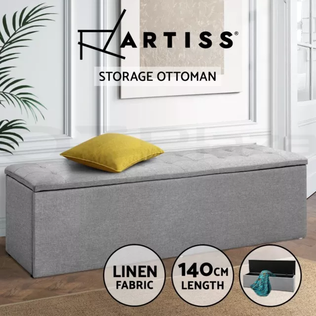 Artiss Storage Ottoman Blanket Box Bench 140cm Linen Chest Foot Stool Grey