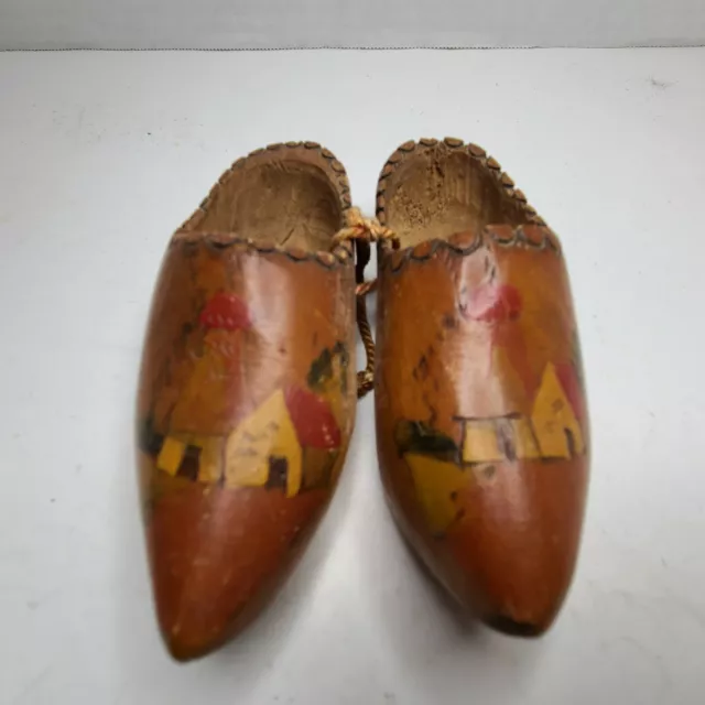 Vintage Wooden Small Dutch Clogs Shoes Made In Holland Hand Painted 5" Long