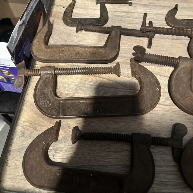 Vintage Antique Adjustable C Clamps Lot Of 8 2