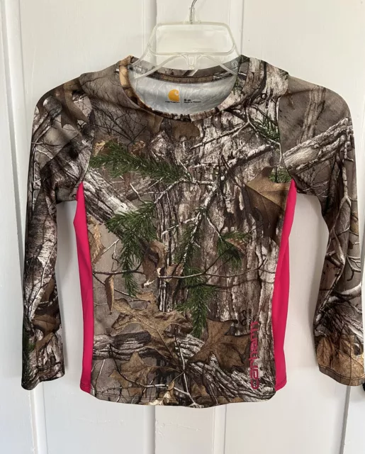 Girls Size 8 Carhartt Realtree Camo & Pink Long Sleeve T-Shirt Polyester