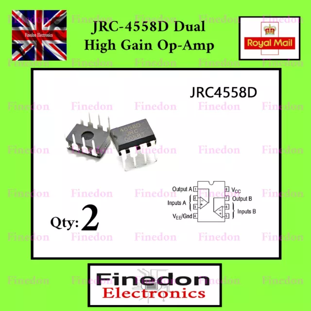 2 x JRC-4558D NJM4558D 4558 DUAL High Gain OP-AMP Internally Compensated IC