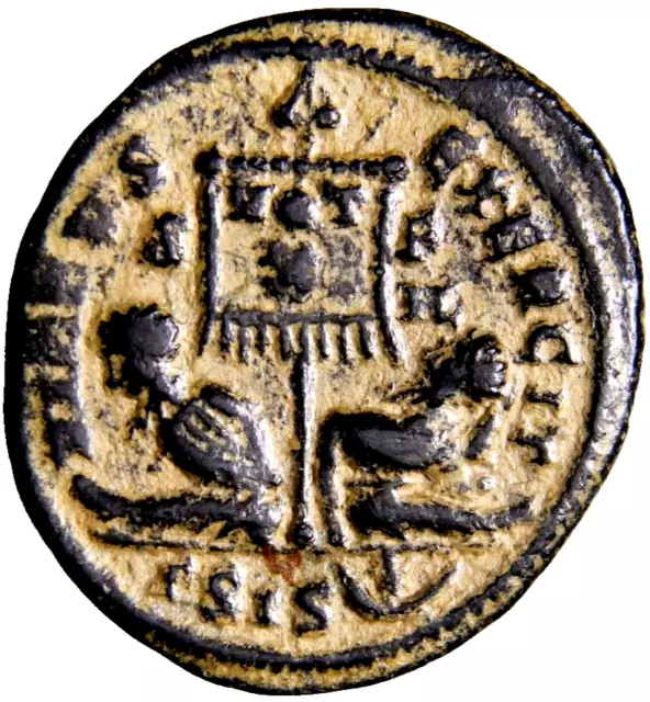 CERTIFIED Authentic Ancient Roman Coin CRISPUS Captives Banner VOT Spear Shield 2