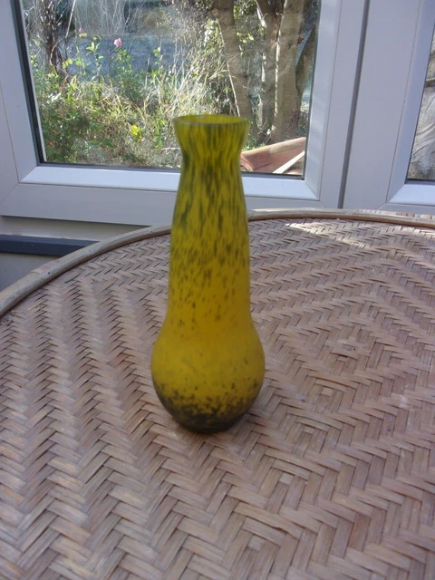 Coupe Ou Vase Art Déco Delatte Nancy - Verre Marmoréen (pâte De Verre) Sur Pied Fer Forgé - Époque Muller Schneider - Bel état