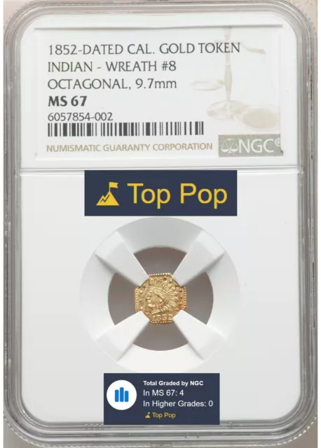 TOP POP! 1852 Oct Ind California Gold Token / NGC MS67! Locke Unlisted Variety