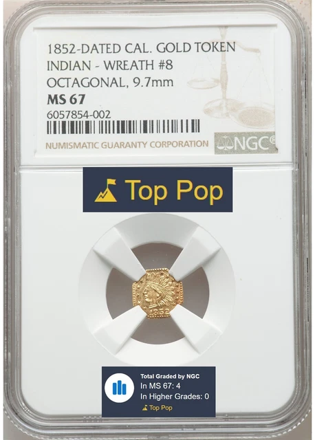 TOP POP! 1852 Oct Ind California Gold Token / NGC MS67! Locke Unlisted Variety