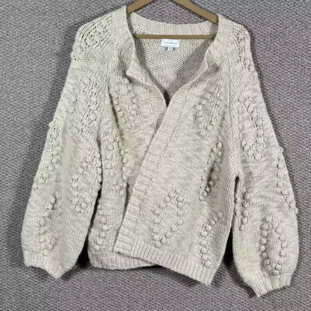 Madewell Cardigan Sweater Womens Large Tan Knit Open Front Balloon Sleeves Boho