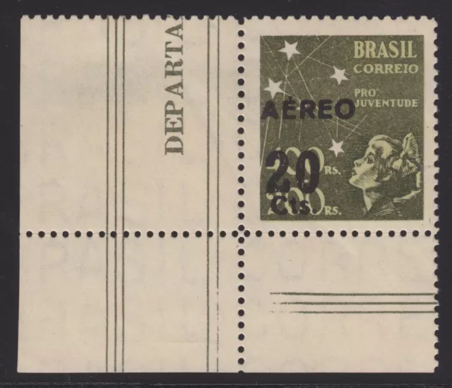 Brazil San 86a MNH. 1944 20c on 400r + 200r Air Post, Black Surcharge ERROR XF