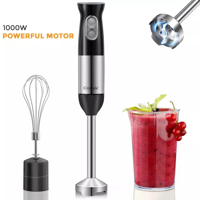 Hand Blender Mixer 1000W Chopper Mixer Bowl Egg Whisk & Beaker Stainless Steel