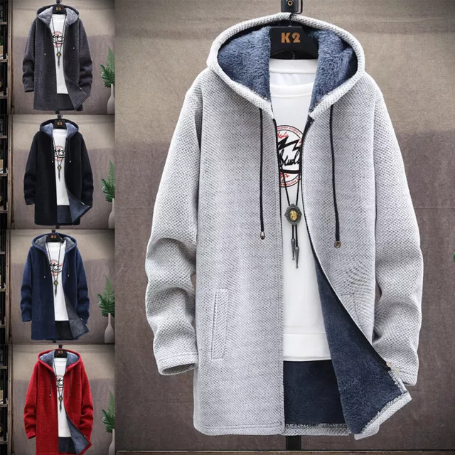 UK Mens Thick Warm Fleece Lined Hoodie Winter Zip Up Coat Jacket Sweatshirt Tops
