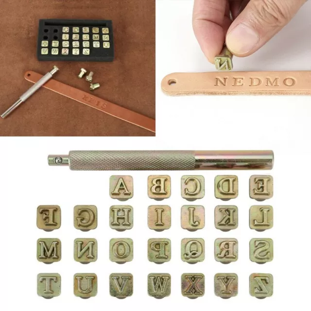 26pcs Gold Leather Stamp Alphabet Letter Punch Logo Craft Embossing Tools Kit