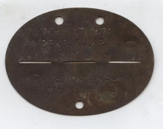 R313 Wehrmacht dog tag marchio di riconoscimento tiratore nazionale bat. 472 2. Reclute comp.