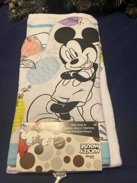 Disney Sketchbook Drawings Mickey Mouse Set Kitchen 2 Dish Towels & Oven  Mitt