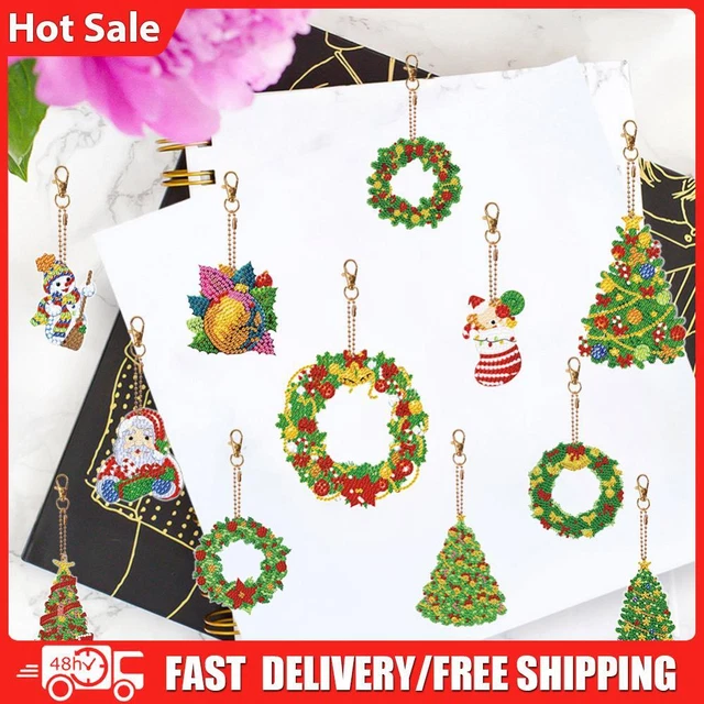 Double Sided Rhinestone Pendant Ornament Xmas Tree Special Shape Santa 6PCS
