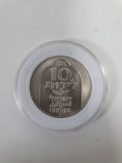 Israel 10 Lirot Chanukka Lampe aus Damaskus Silber 0,500 Münze 1974 Proof 34 mm