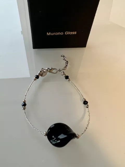 Silver Murano Glass Heart Charm Bracelet Silver Foil