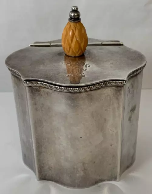 Antique Israel Freeman IFS Silver Plate Tea Caddy Carved Knob & Engraved Lion