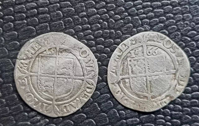 2 hammered silver sixpence of elizabeth 1st 1567 1566 metal detecting...