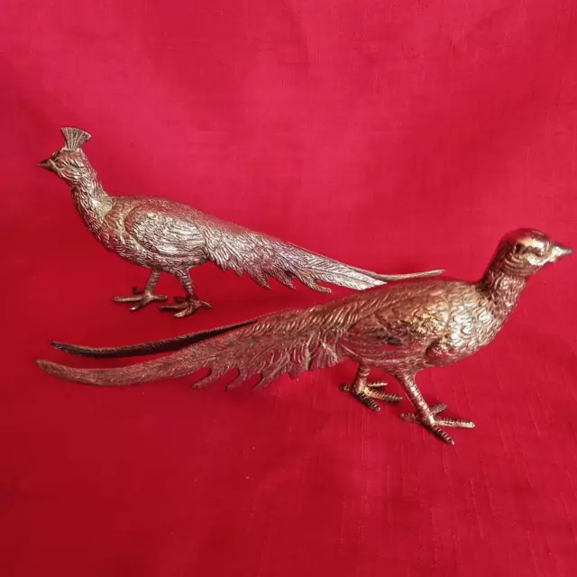 Portamenù Fagiani Placcati In Argento Vintage Grandi Dimensioni