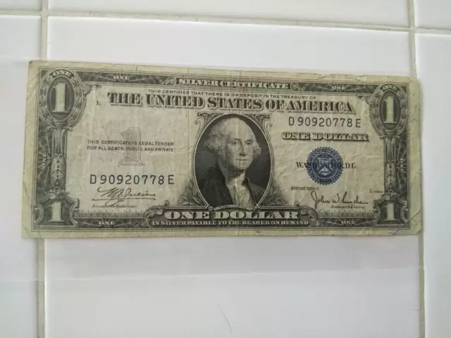 One Dollar Silver Certificate, V/G, Series 1935 C, Serial Number D 90920778 E
