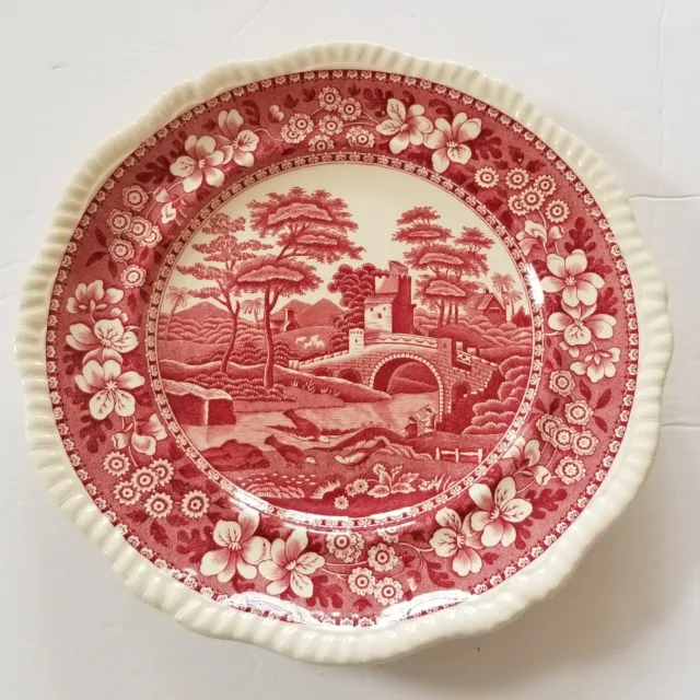 Copeland Pink Spodes Tower Old Stamp 10.5" Dinner Plate Antique Red Transferware