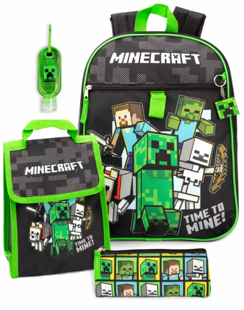 Minecraft Backpack & Lunch Box Kids 5 Piece School Rucksack Bag Set One Size